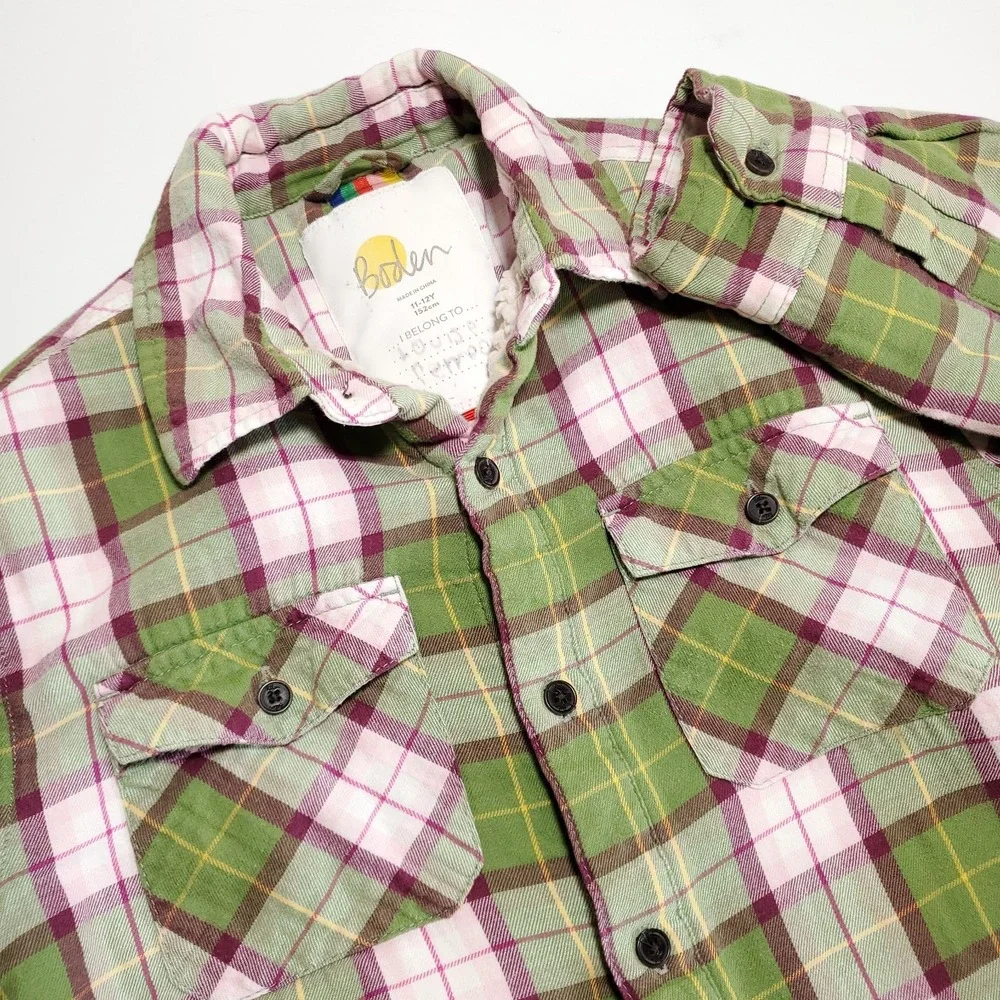 Boden Plaid Sherpa Lined Button Jacket 11-12Y